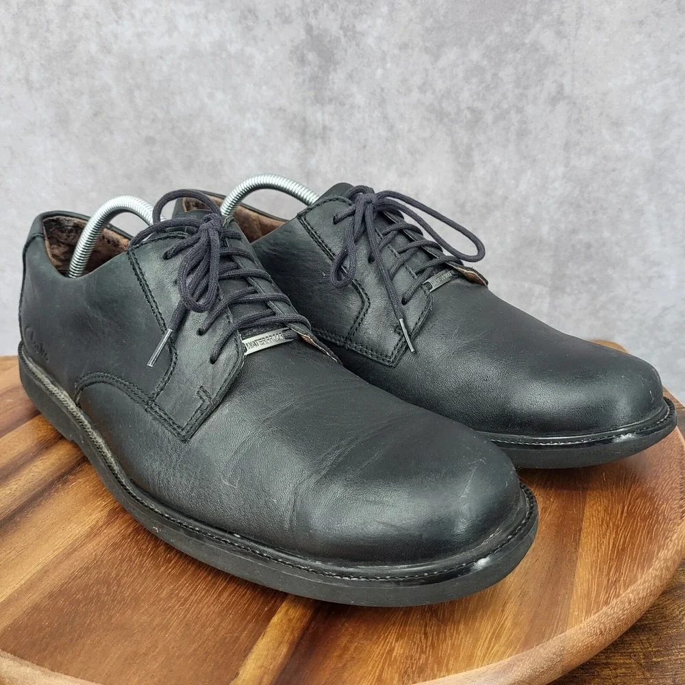 Clarks Oxford Shoes Mens 11 M‎ Black Leather Waterproof Lace Up Casual 82465